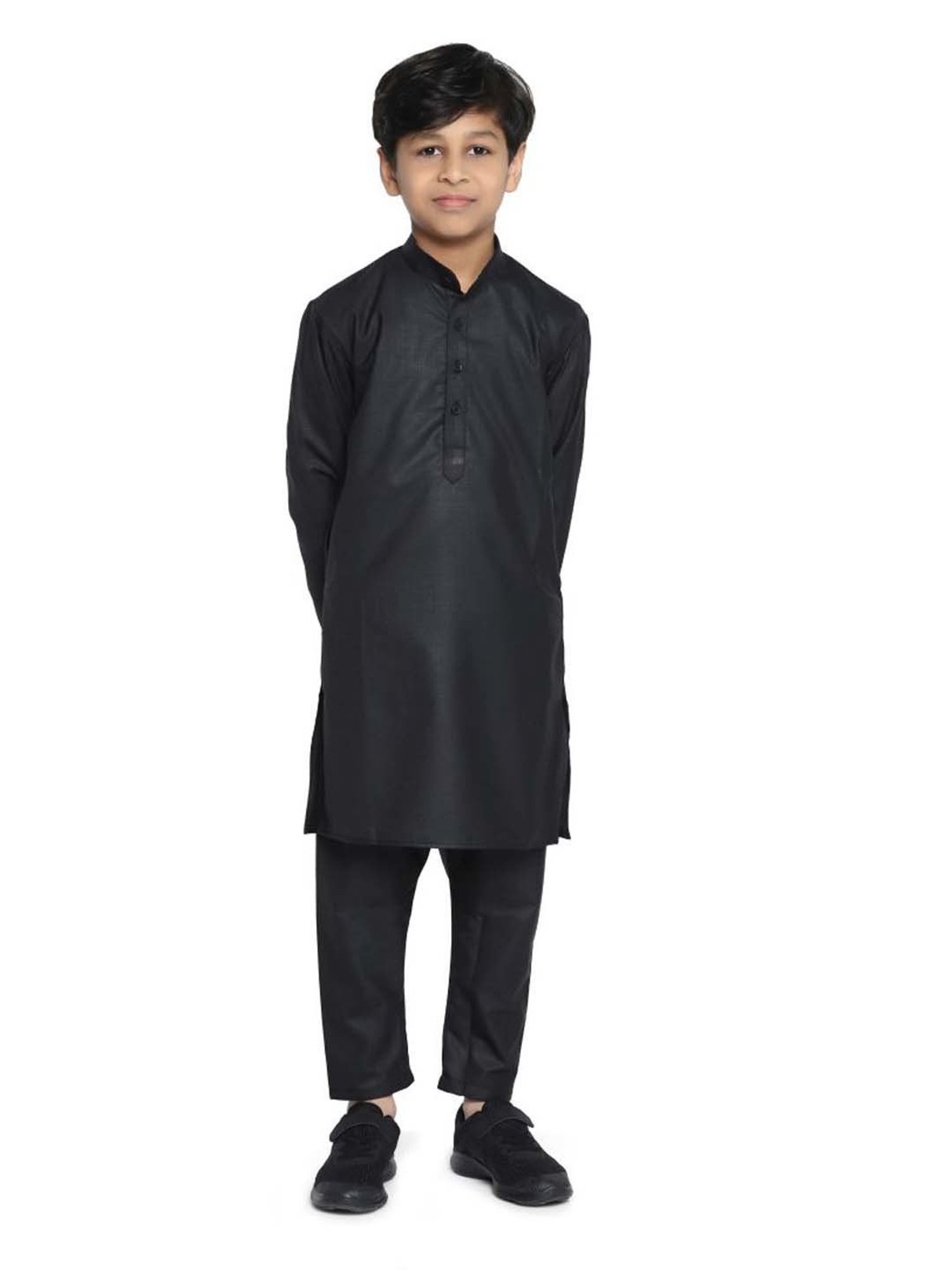 TAHVO Kids Black Slim Fit Full Sleeves Kurta Set