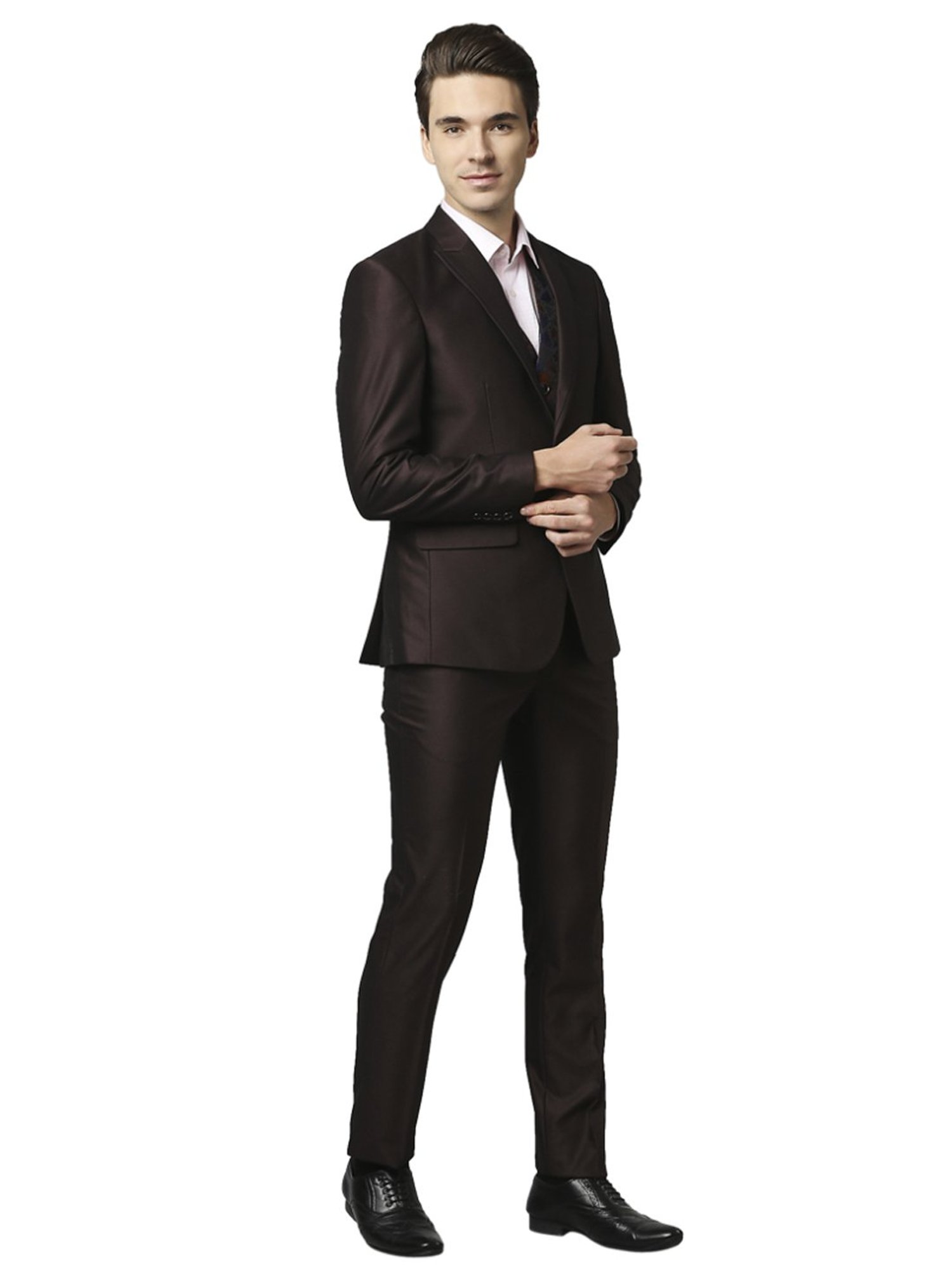 Raymond Brown  Slim Fit Printed Three Piece Suit