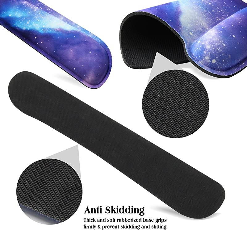 Mouse Pad Wrist Support & Gaming Keyboard Wrist Pad Combo Set &ndash; Durable Ergonomic Anti Slip Non-Slip Square Base Rest Support - Galaxy Universe