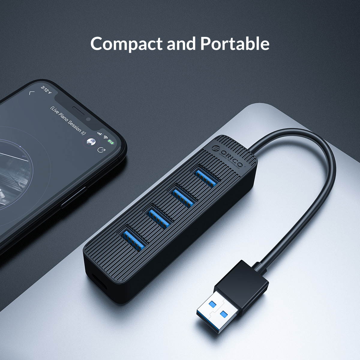 USB 3.0 Hub, Portable SuperSpeed 4 Port USB 3.0 Hub with Built-in Cable , USB Extension Multi-function USB Dock Hot Swapping Support for  Mac, PC, USB Flash Drives and Other Devices