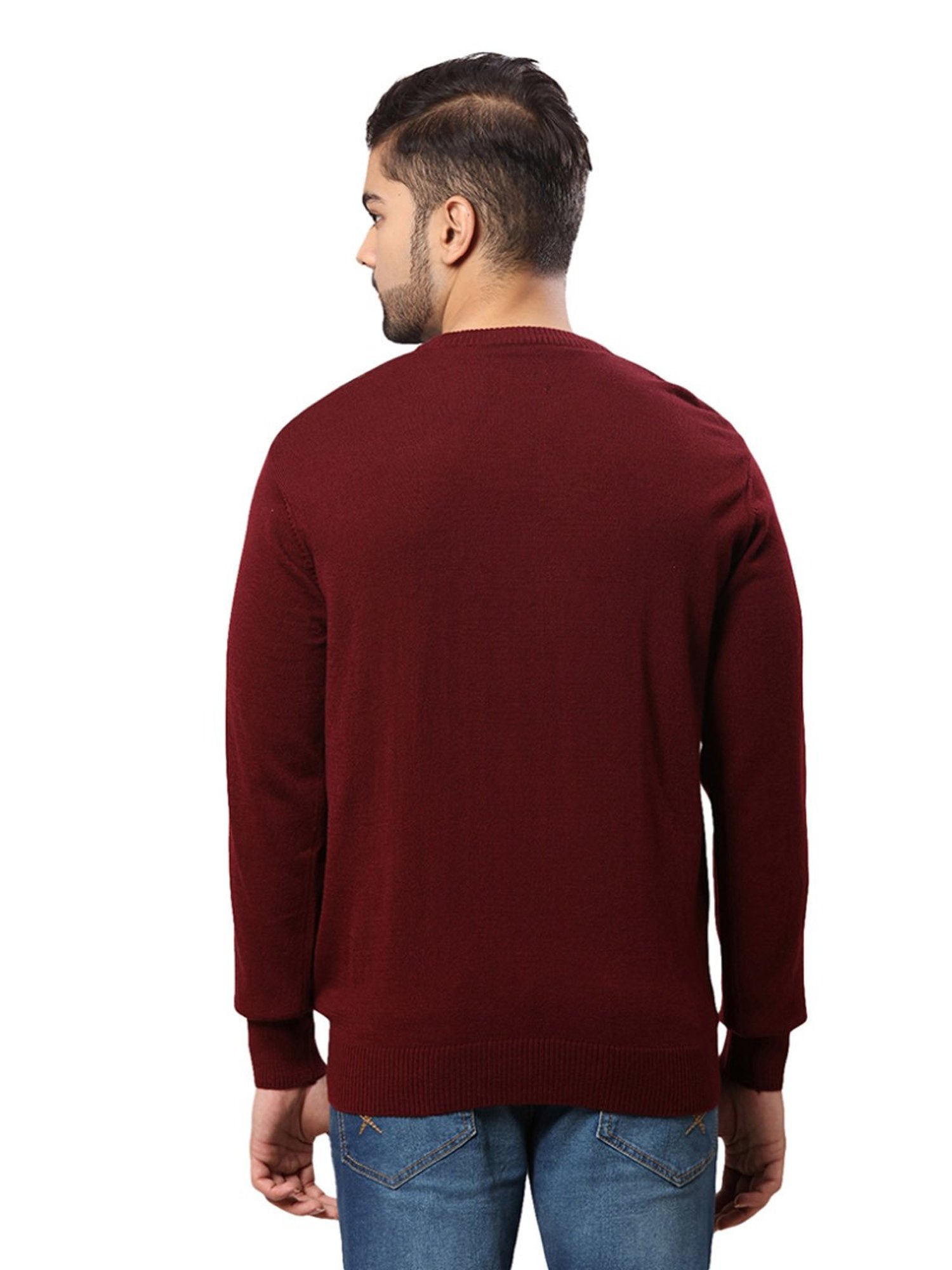 Raymond Maroon Regular Fit Checks Sweater