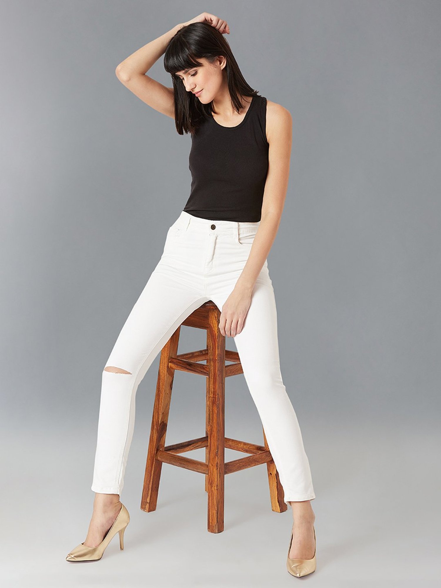 DOLCE CRUDO White Distressed Jeans