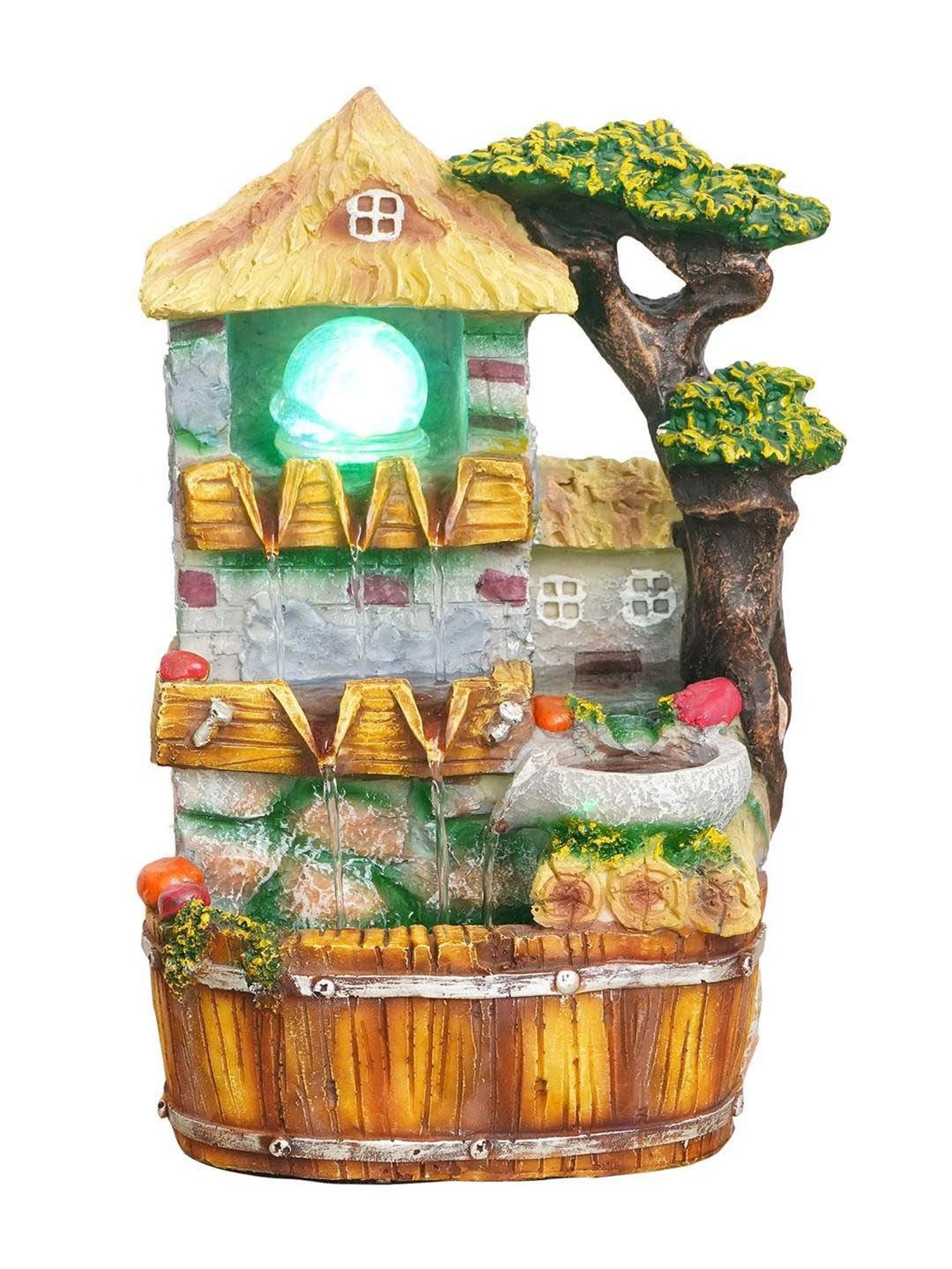 CHRONIKLE Multicolor Polyresin Hut Style 3 Steps Waterfall Fountain