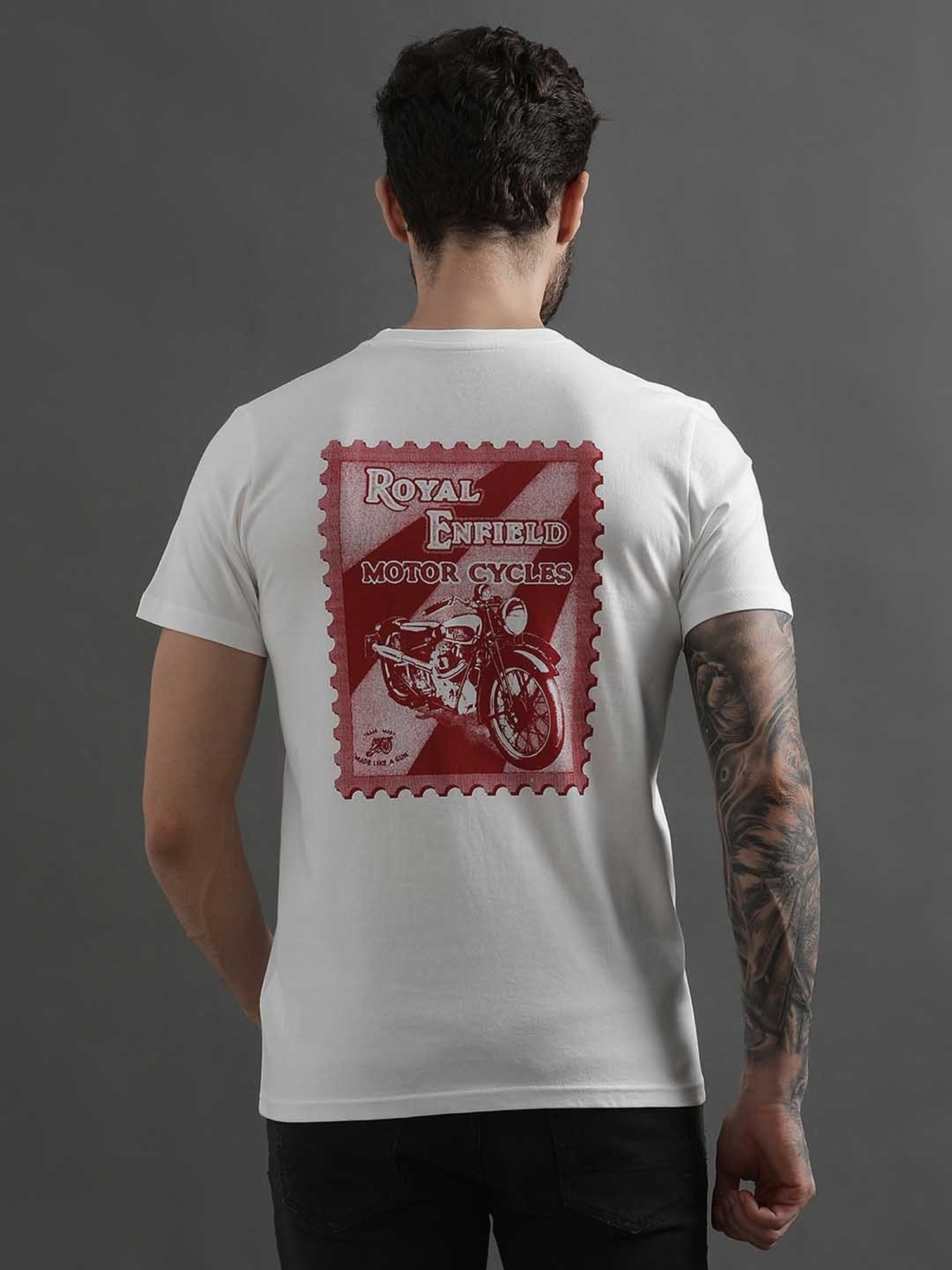 Royal Enfield RE Vintage White Regular Fit Printed Crew T-Shirt