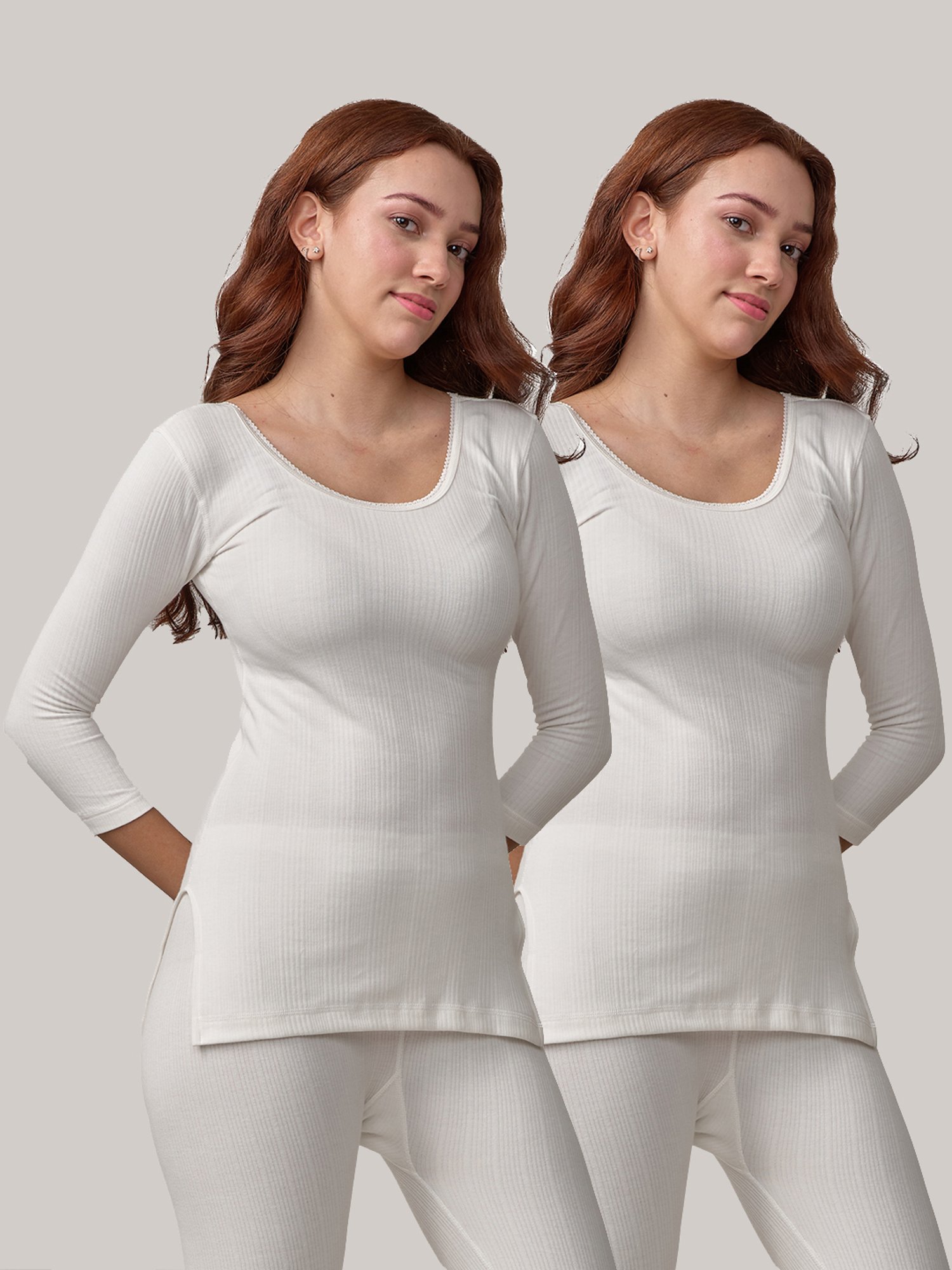 LUX Inferno Off-White Striped Thermal T-Shirt - Pack Of 2