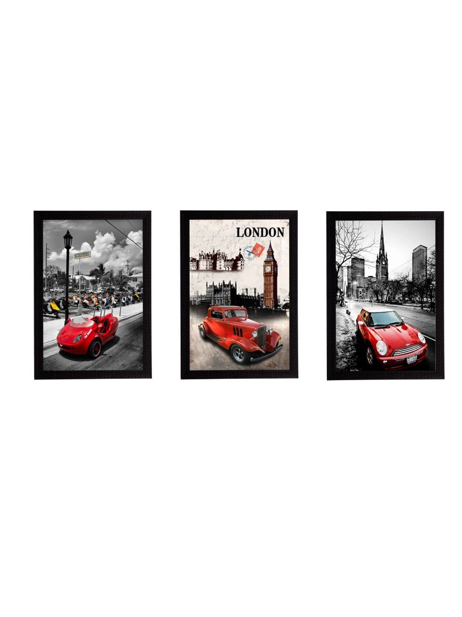 eCraftIndia Set Of 3 Red Antique Cards Satin Matt Texture UV Art Painting