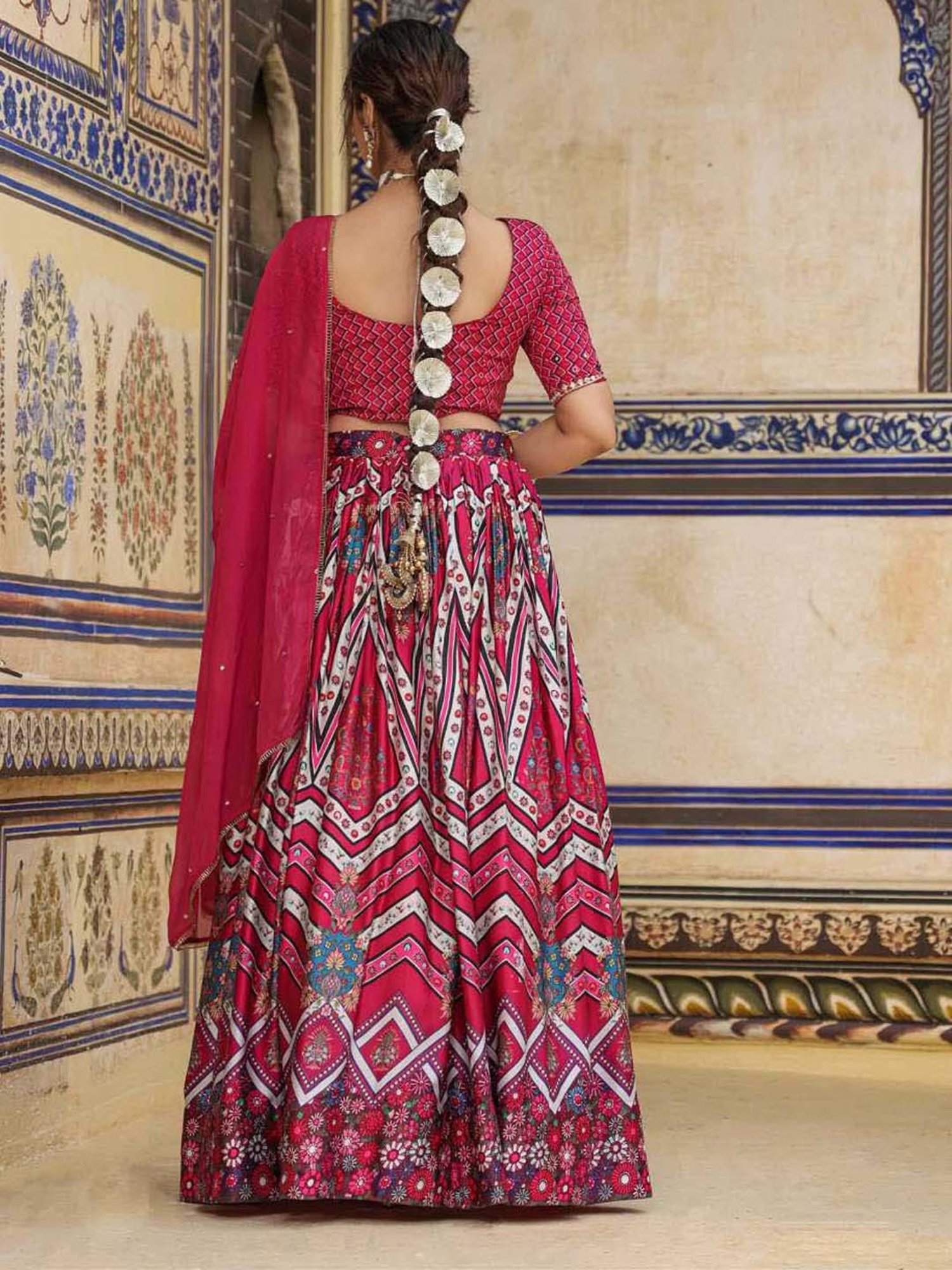 SCAKHI Purple Printed Lehenga Choli Set With Dupatta