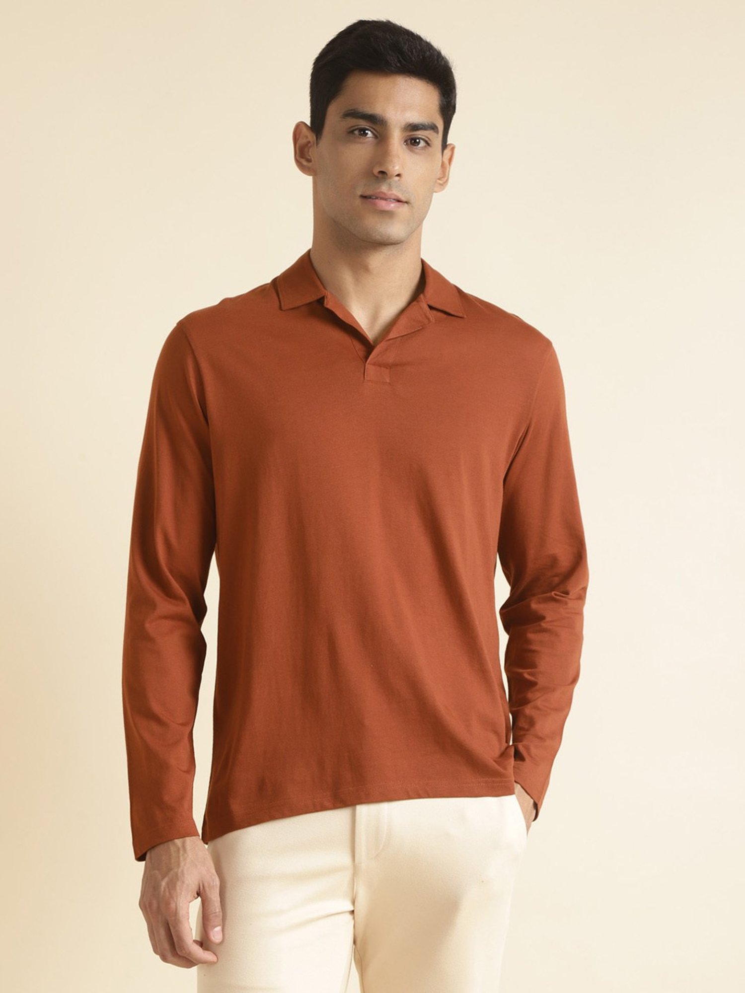 ANDAMEN Rust Regular Fit Cotton Polo T-Shirt