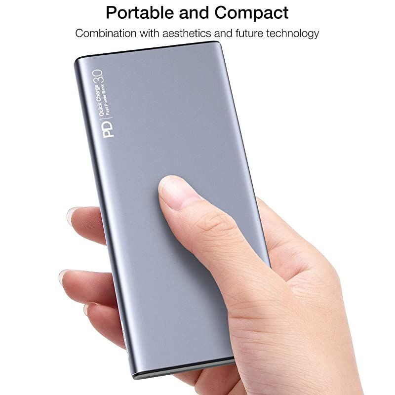 WB1 PD Portable Charger 10000mAh Slim and Light Fast Power Bank 18W High Charging Speed External Battery Pack with USB C Input/Output Compatiable for iPhone,iPad,Samsung,Gray