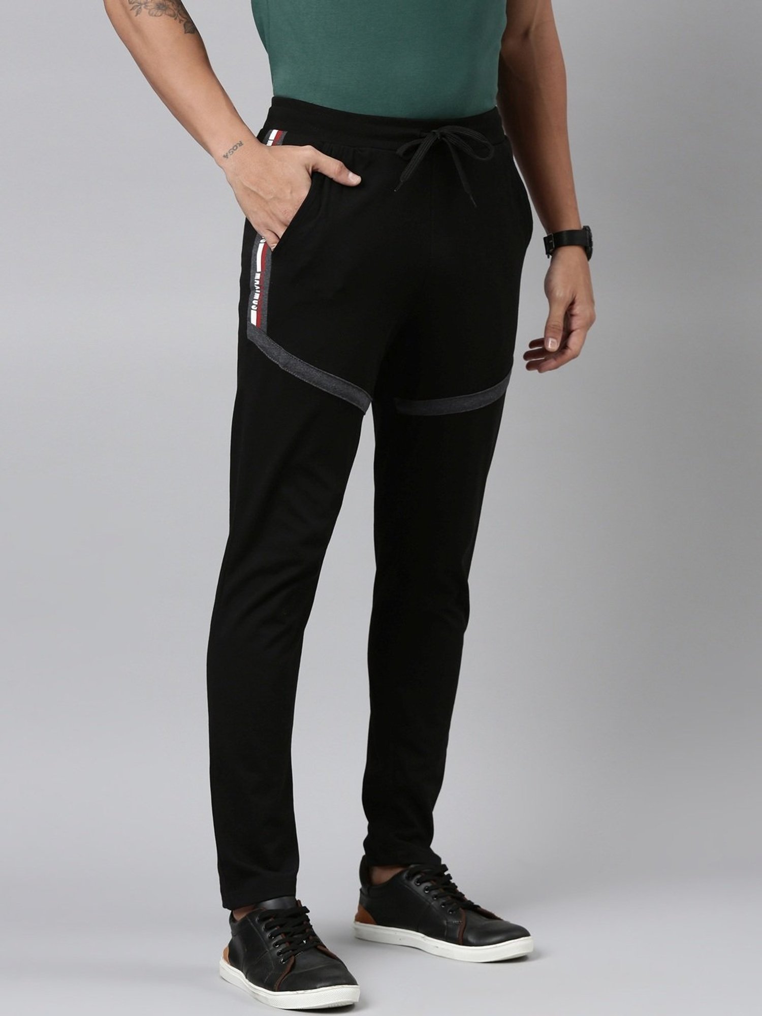 Dixcy Scott Maximus Black Cotton Regular Fit Colour Block Sports Trackpants