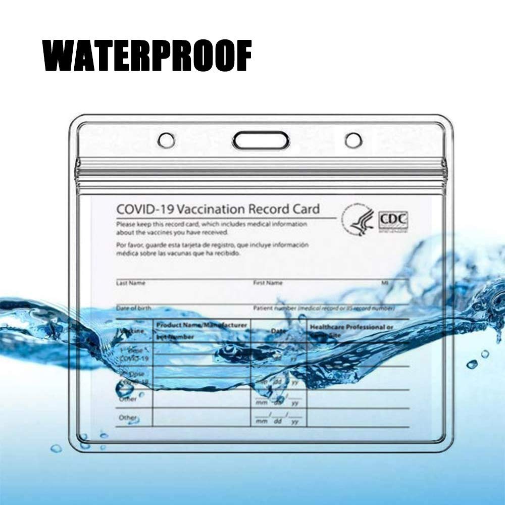 20 Pack CDC Vaccination Card Protector+20 PCS Neck Lanyards 4.3&times;3.5 Inches Horizontal ID Card Name Tag Holder for Immunization Card Clear Vinyl Plastic Sleeve with Waterproof Type Resealable Zip
