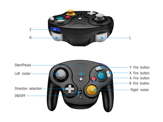 FirstPower Wireless Gamecube Controller Wavebird Style w/ Adapter for Nintendo NGC GC Black