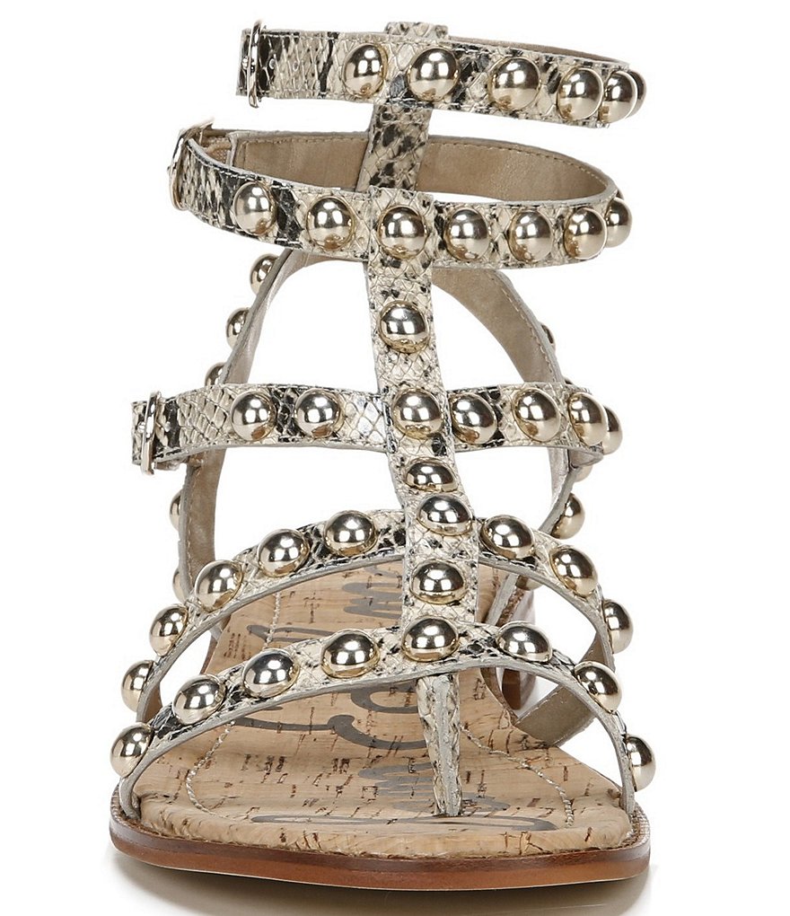 Sam Edelman Eavan Studded Snake Print Leather Gladiator Sandals