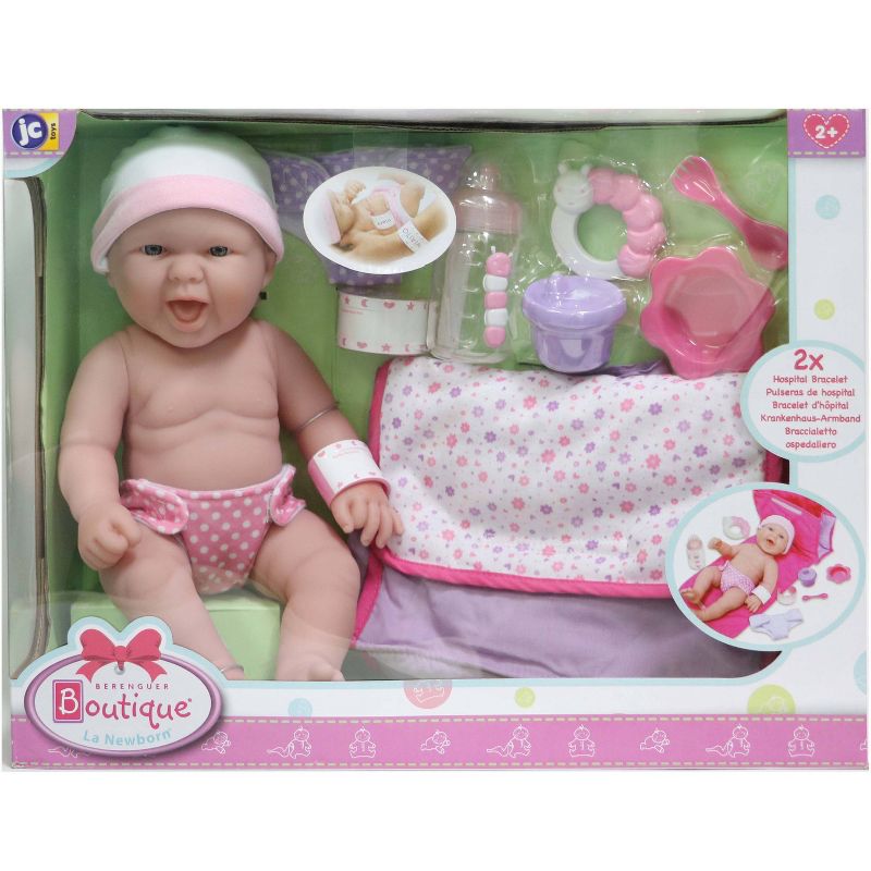 JC Toys La Newborn 13" Baby Doll with 7pc Diaper Bag Set