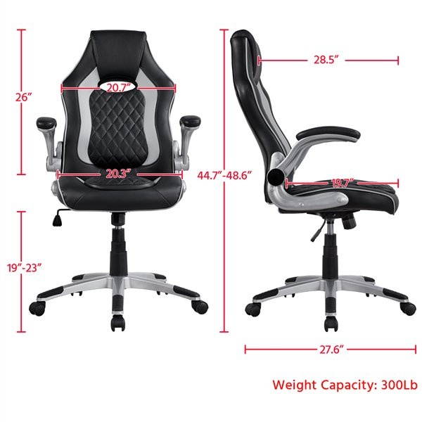 Hot sale Leather Office Desk Chair High Back Executive Swivel Task Chair Height Adjustable Gaming Chair with Flip-up Armrests (Gray)
