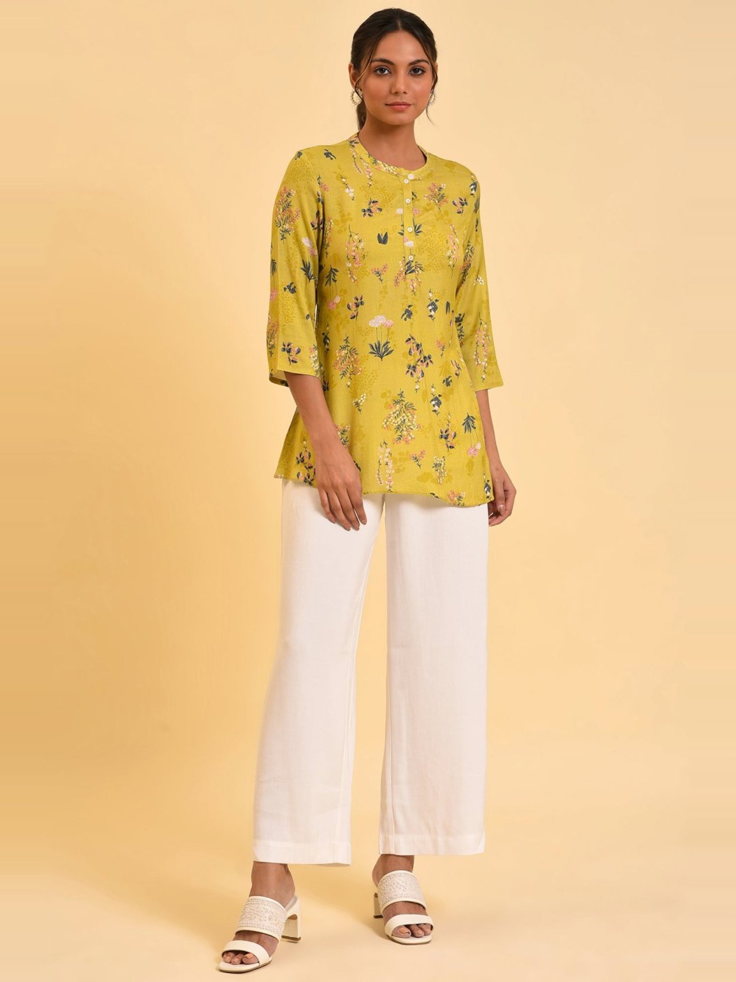 W Yellow Printed Top