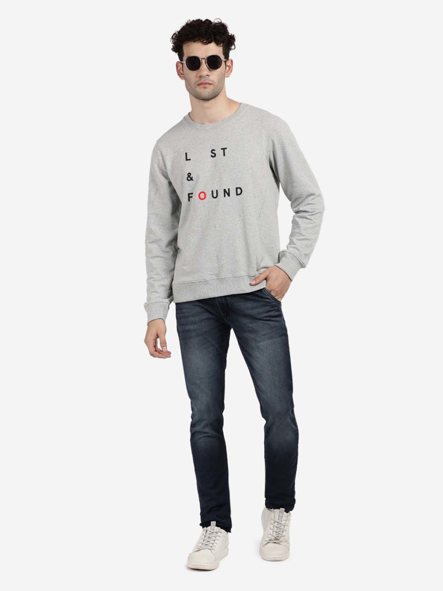 BLACK RADIO Grey Regular Fit Round Neck Printed Sweatshirt