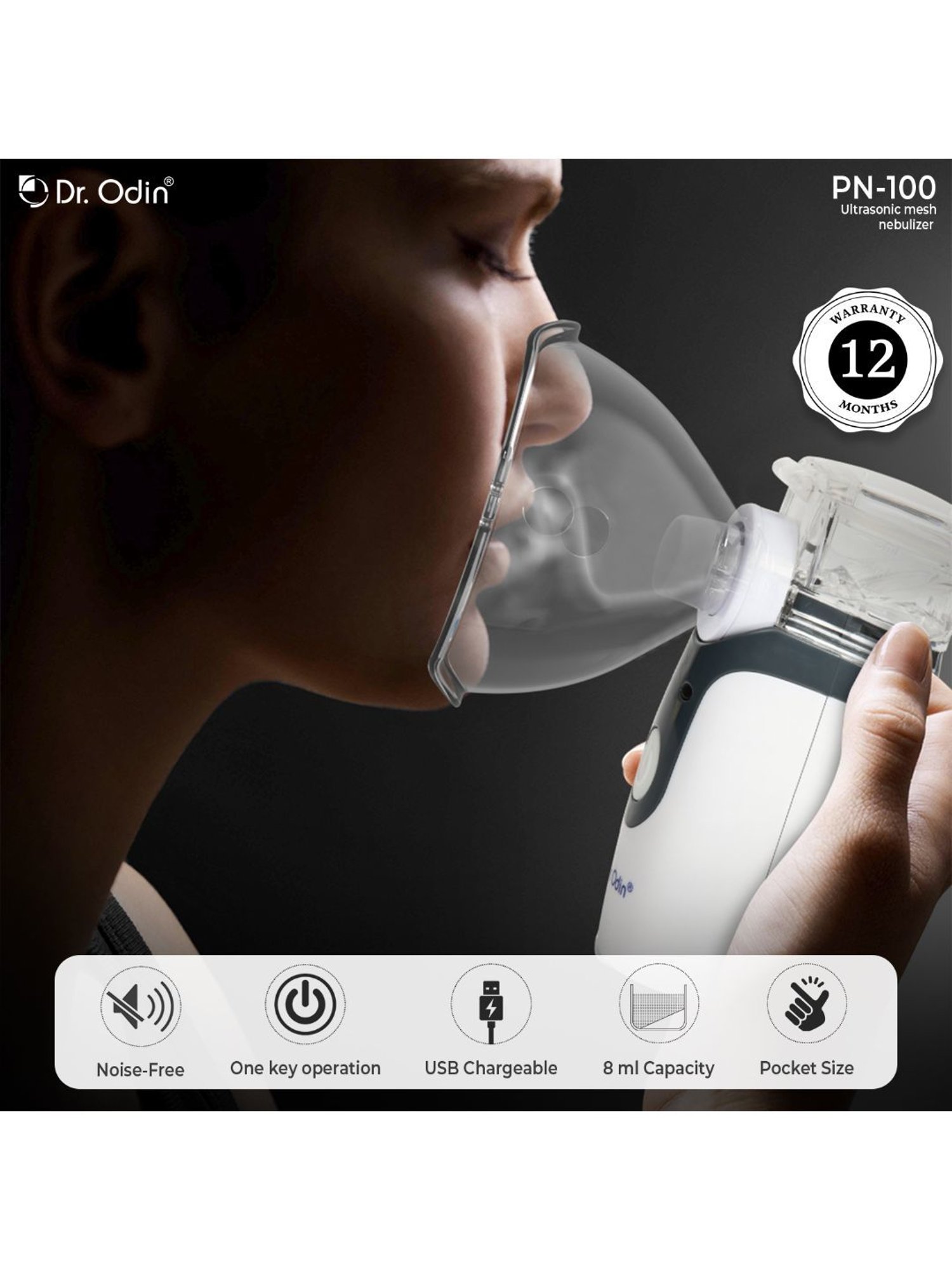 Dr. Odin PN100 Portable Mesh Nebulizer (White)