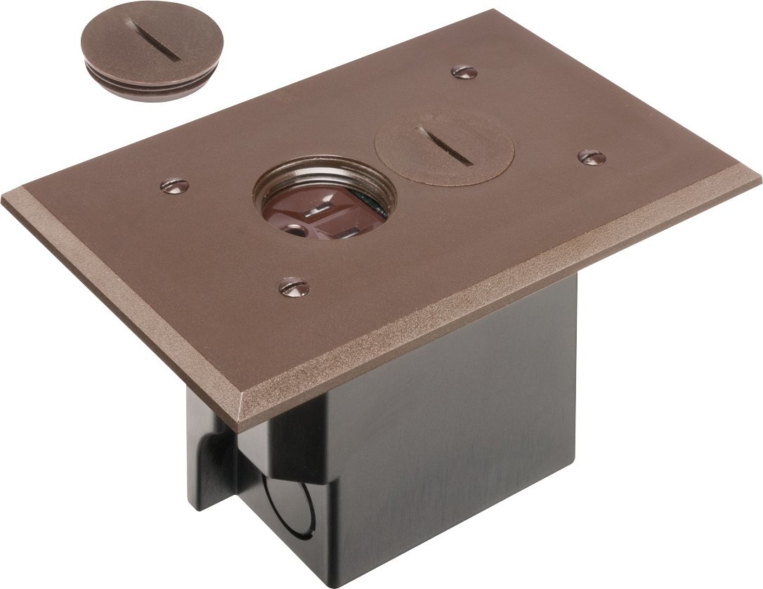 Arlington FLBR101BR Electrical Box Floor Kit with Outlet and Oversized Plastic Plate, 1-Gang, Brown