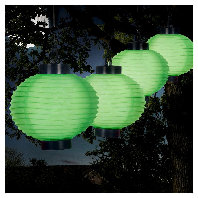 Pure Garden Outdoor Solar Chinese Lanterns Set of 4 - Green