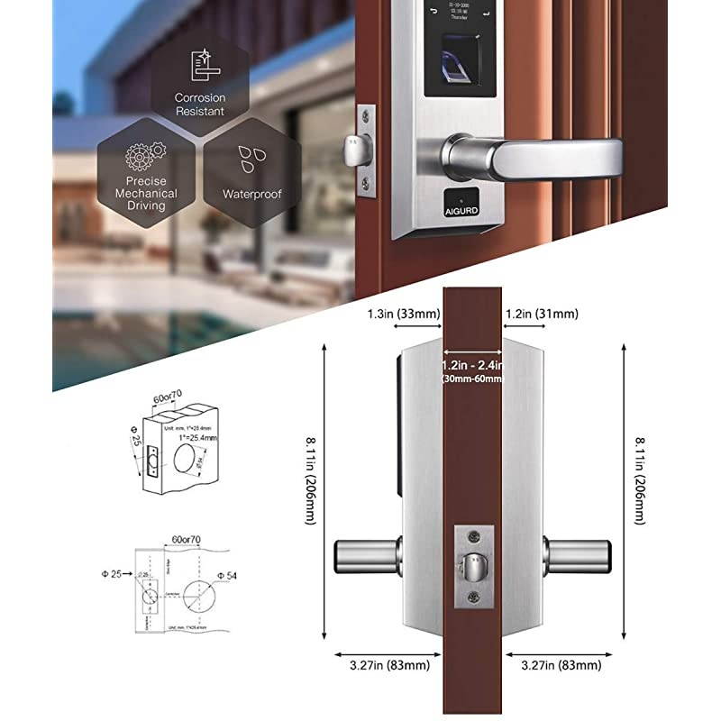 Fingerprint Door Lock, Stainless Steel Keyless Entry Door Lock, Biometric Door Lock, Keyless Door Lock, Keypad Door Lock, Digital Smart Door Lock, Keypad Entry Door Lock(Left-Handle