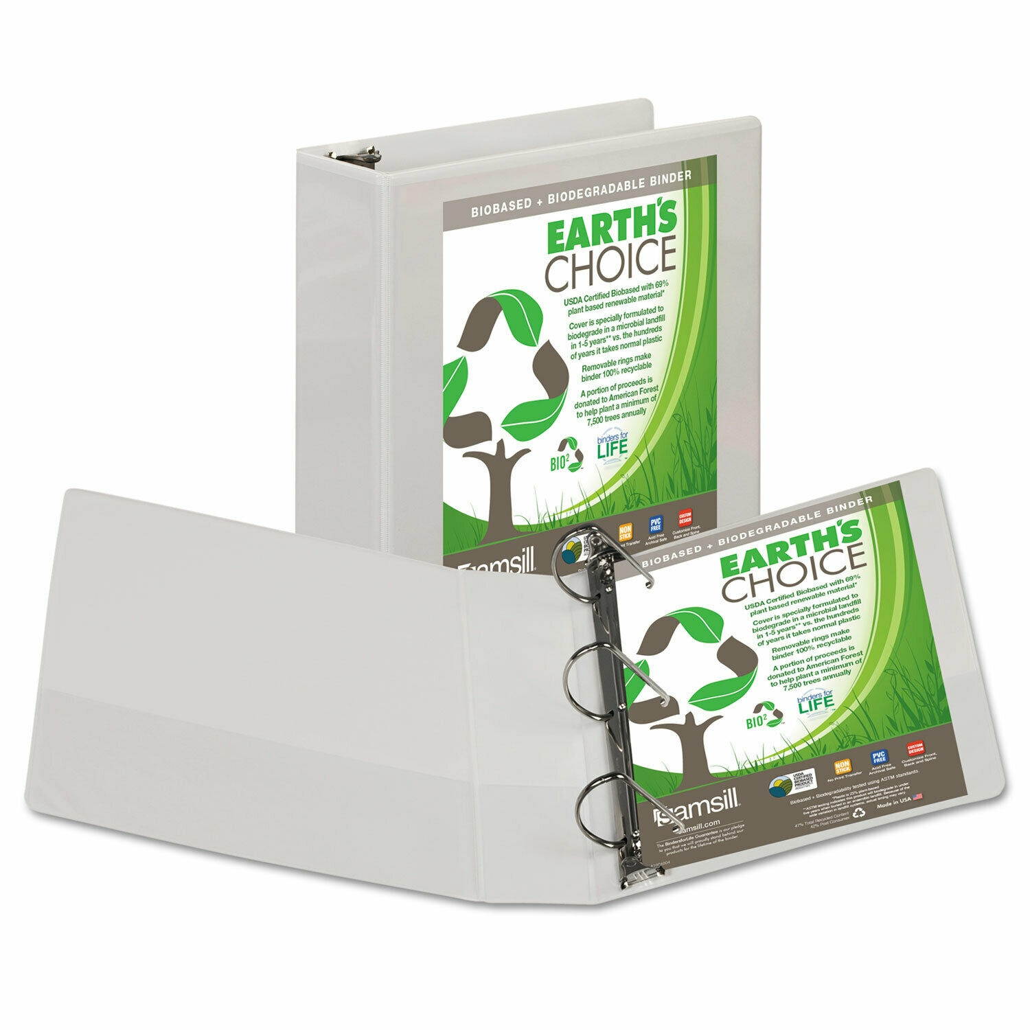 Samsill Earth's Choice Biobased + Biodegradable D-Ring View Binder 3" Cap White