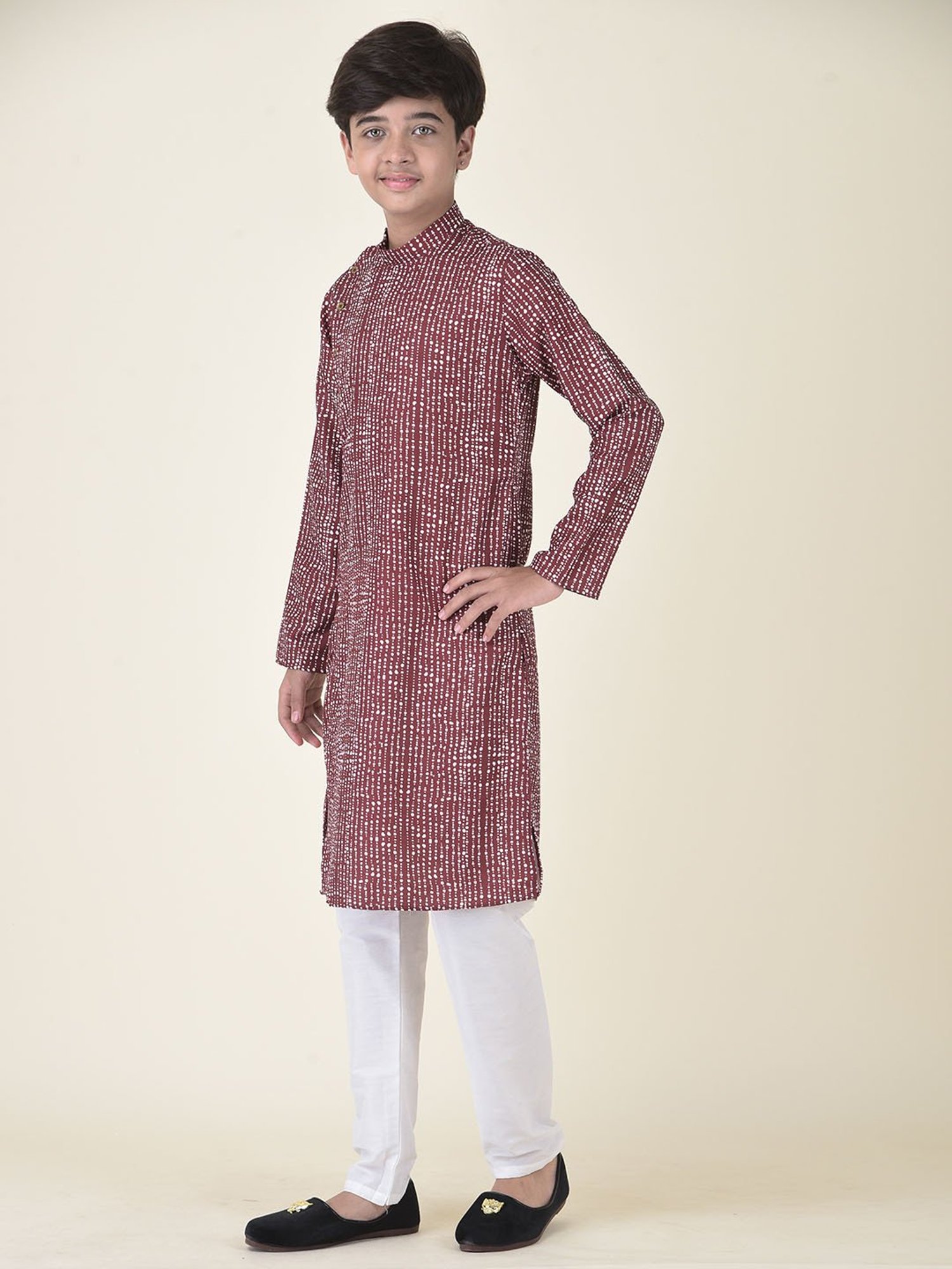 TABARD Kids Maroon & White Printed Kurta + Pyjamas