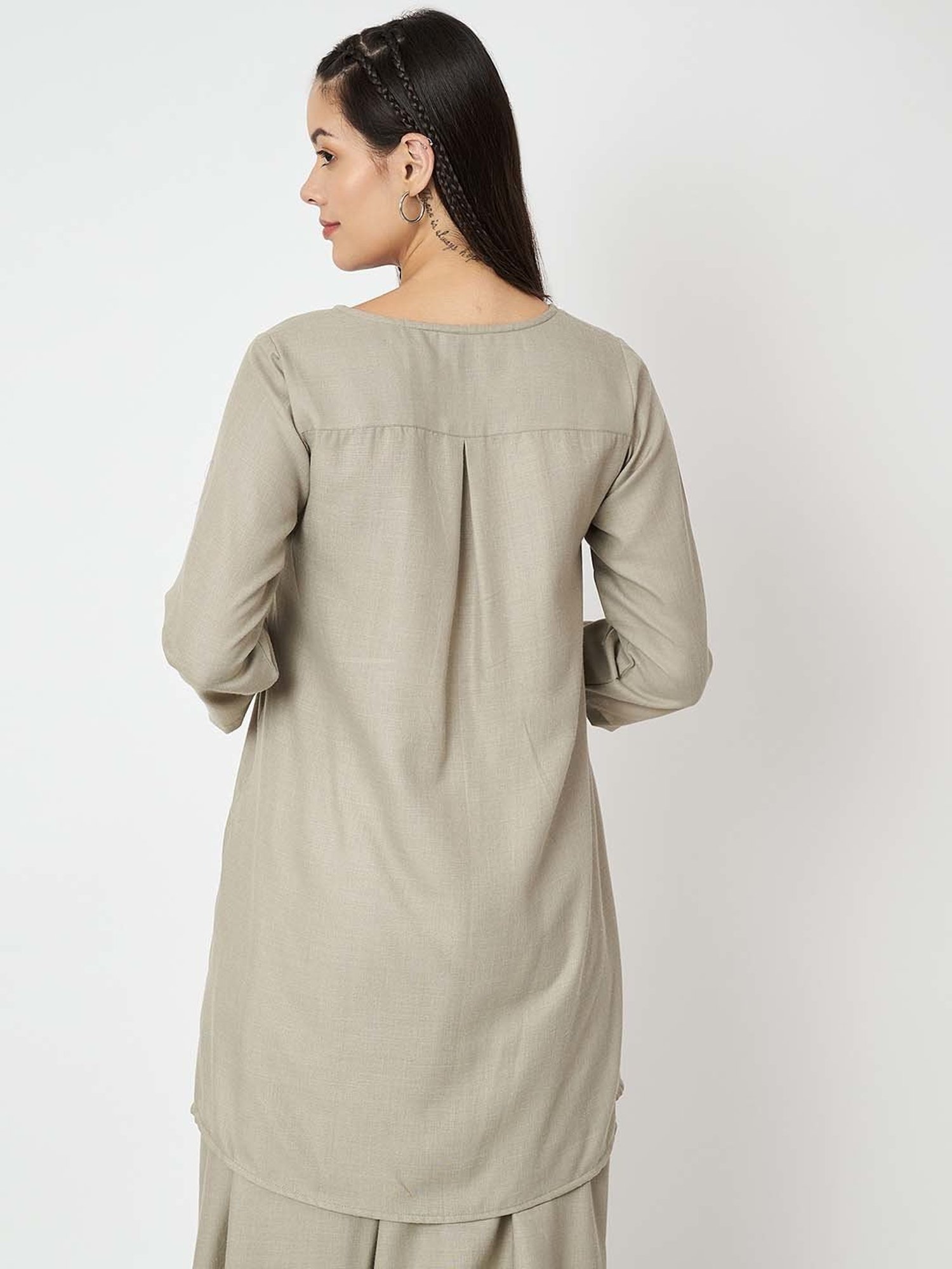 9rasa Grey Printed Straight Kurti