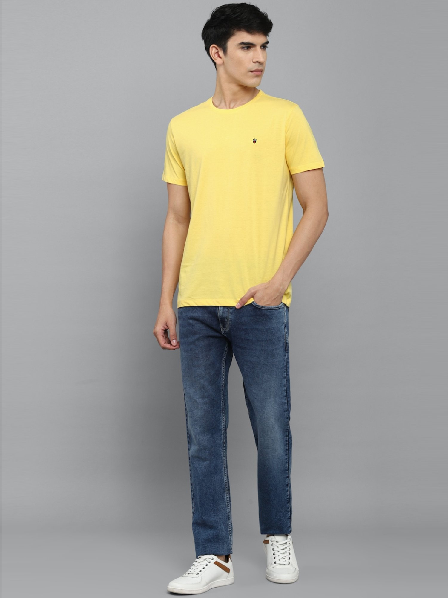 Louis Philippe Jeans Yellow Cotton Slim Fit T-Shirt