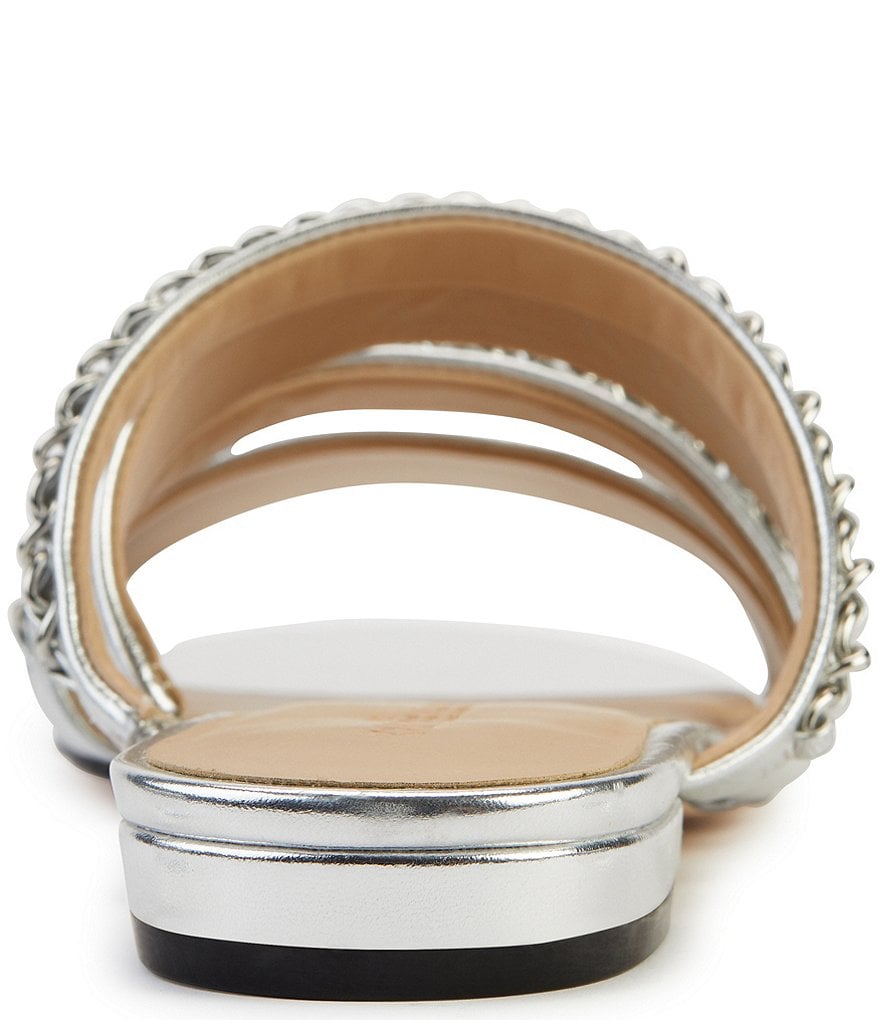 KARL LAGERFELD PARIS Caliana Metallic Leather Chain Detail Flat Sandals