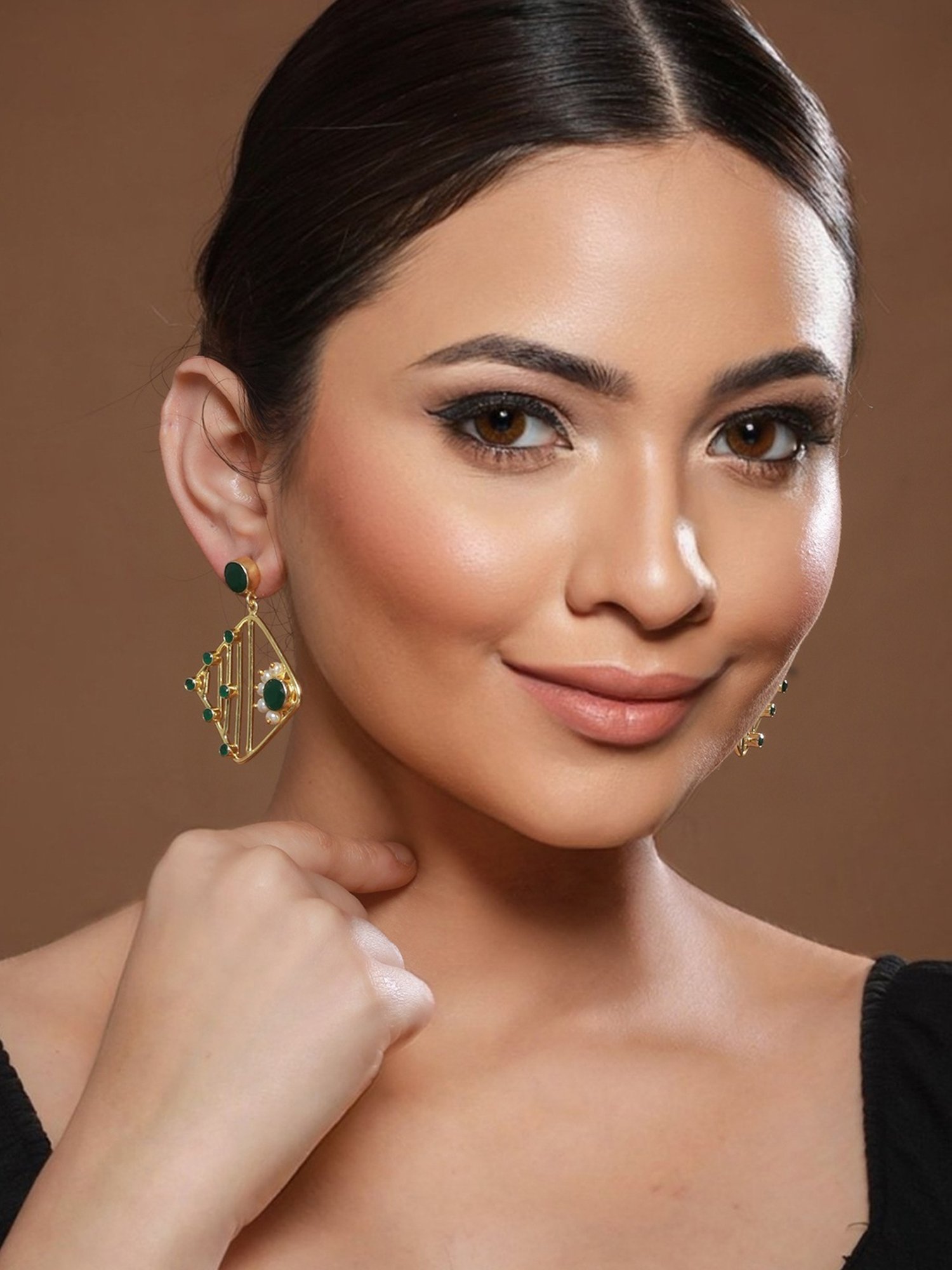 Saraf RS Jewellery Yellow stone studded STUDD Earrings