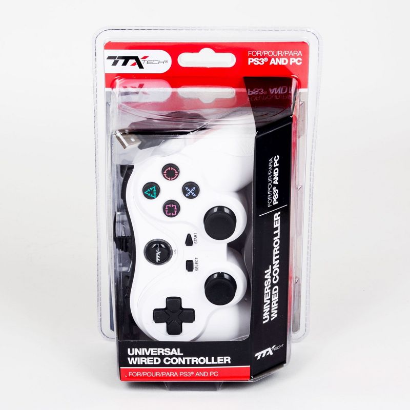TTX Tech Analog Wired USB Controller Compatible with PlayStation 3/PC, White