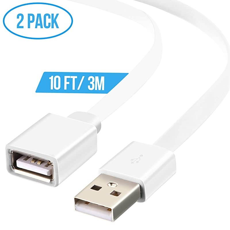 10 Feet Power Extension Cable Compatible with YI Outdoor Security Camera Blink Cam Wyze Cam Nest Cam Zmodo Cam Cloud Cam AMale to AFemale Extender Cord Flat Power Cable 2 Pack