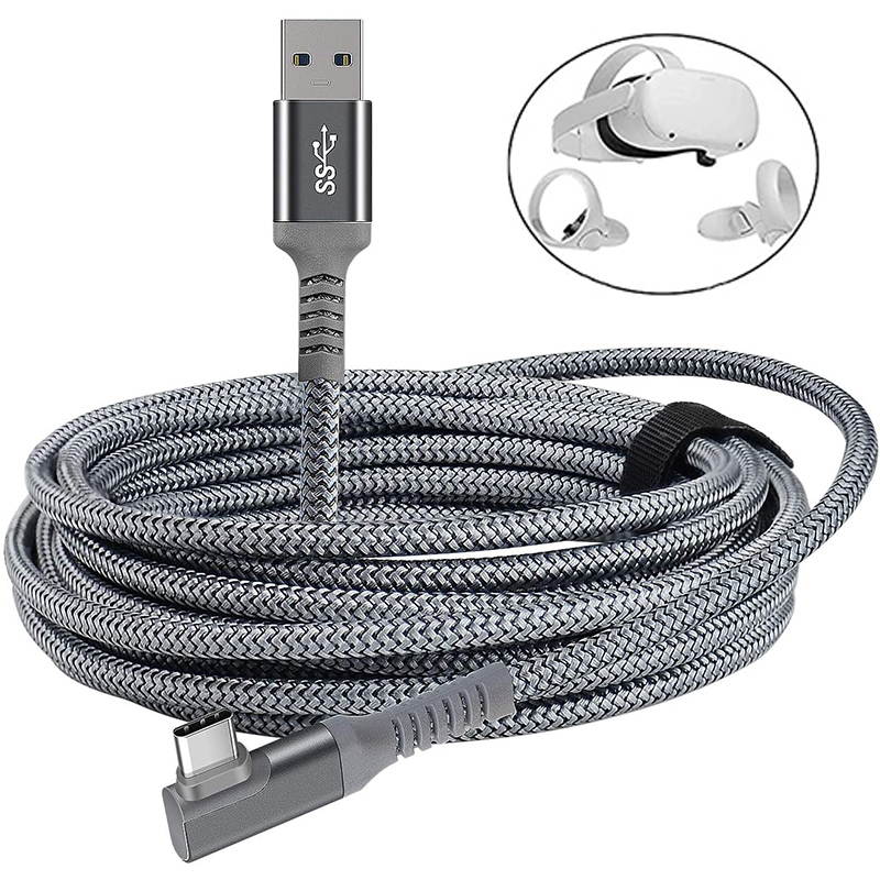 VR Link Cable 20ft 6M Braided USB Type C to A Cord 90 Degree Angled USB 3.2 Gen1 Data Transfer & Fast Charging Cable for Oculus Quest /Quest 2/Rift S and More Devices with USB C Port