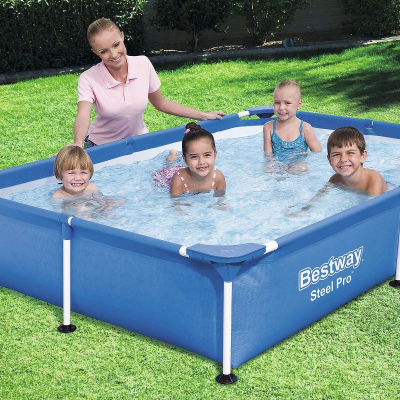 Summer Waves Small Plastic Frame 4ft x 4ft x 12in Kids Toddler Baby Kiddie Swimming Pool, Blue