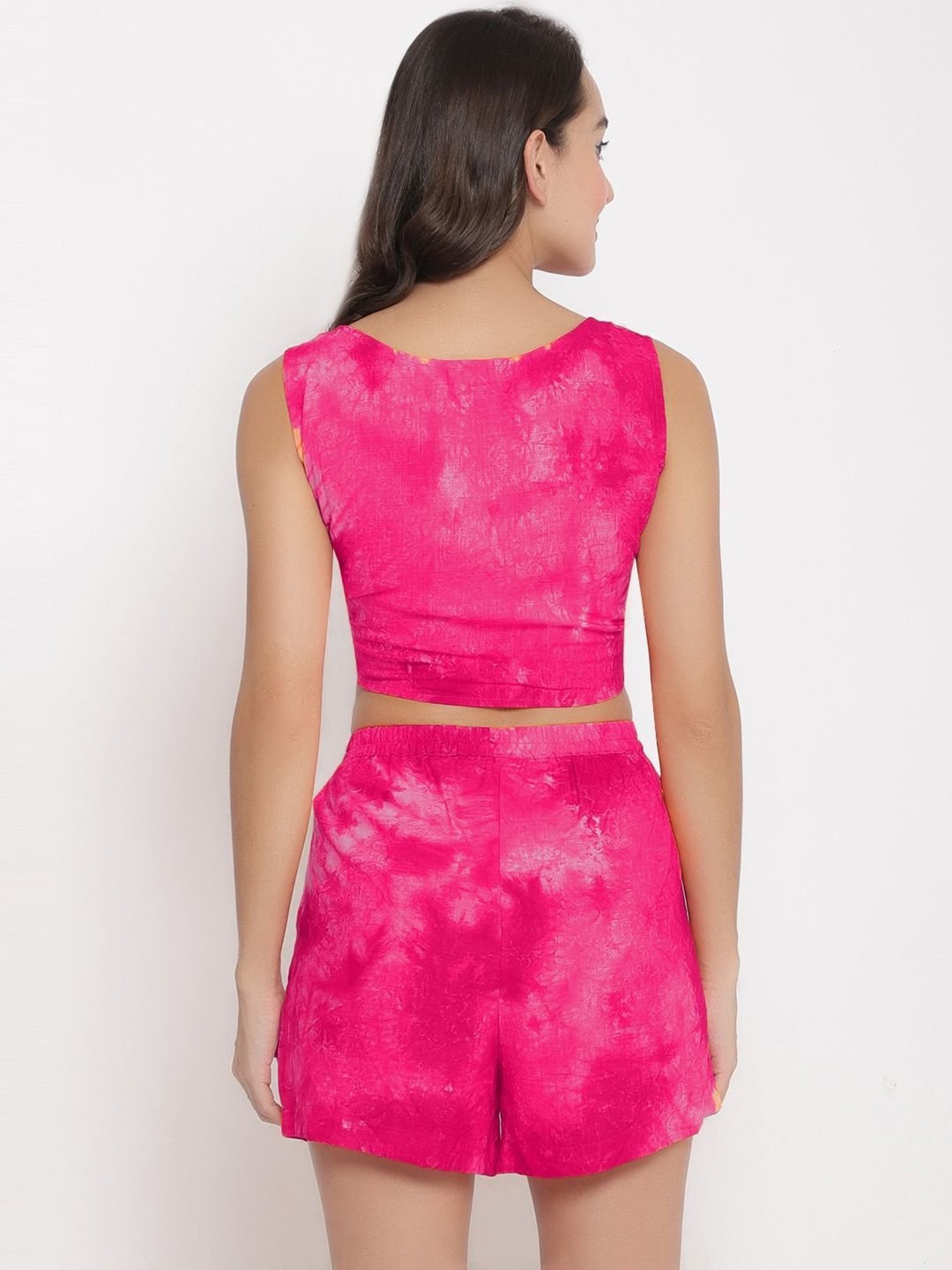 Erotissch Pink Cotton Cotton Tie & Dye Beachwear Co-Ord Set