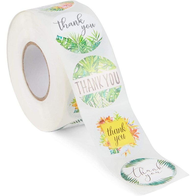 Pipilo Press 1000-Pack Thank You Stickers Roll with Assorted Tropical Leaves Designs (1.5 Inches)