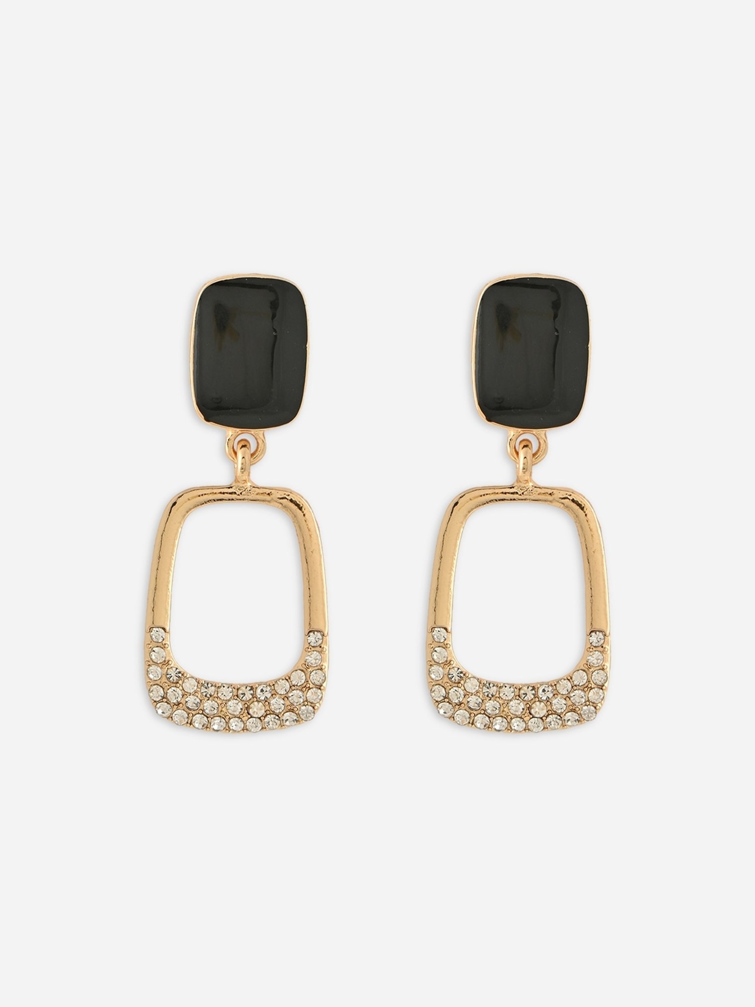 ToniQ Gold Black CZ Party Drop Earrings for Women