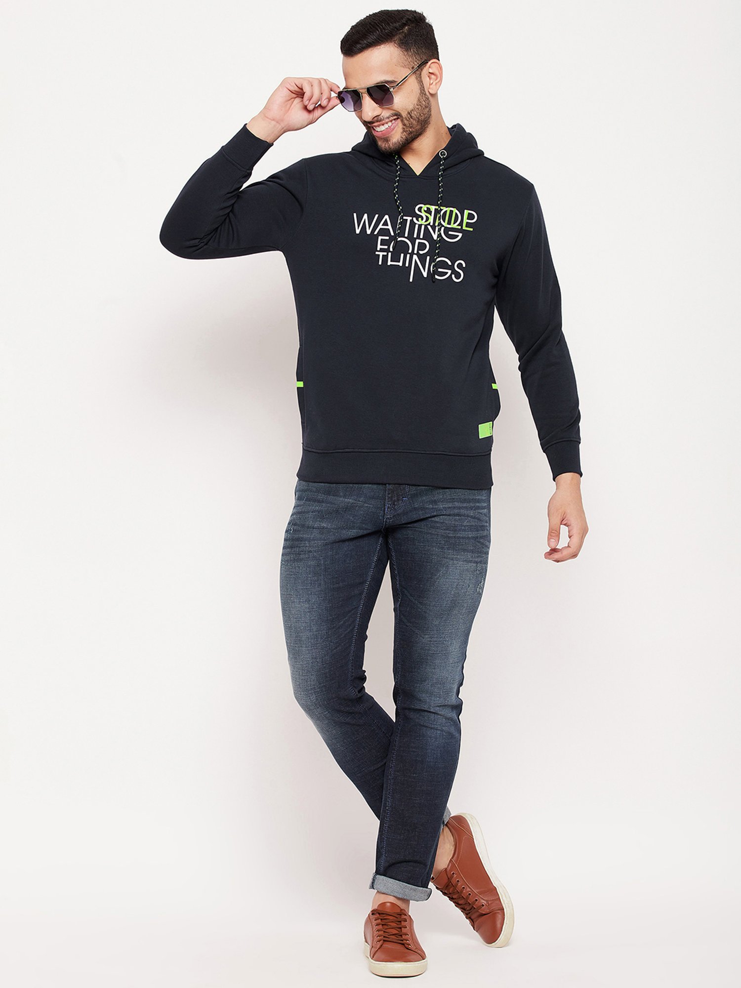 Duke Navy Regular Fit Printed Hooded Sweatshirt