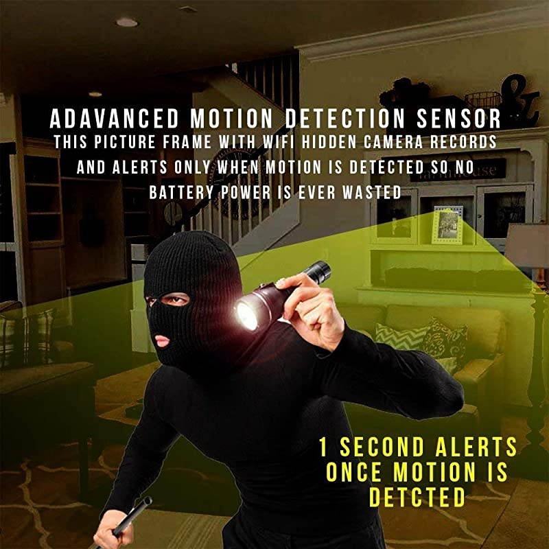 Yieye WiFi Photo Frame Hidden Spy Camera w. 1080P Full HD 64Gb Card Included 365 Days Standby Battery Life Night Vision & Instant Alerts for Home/Office Security Surveillance (2020 Version)