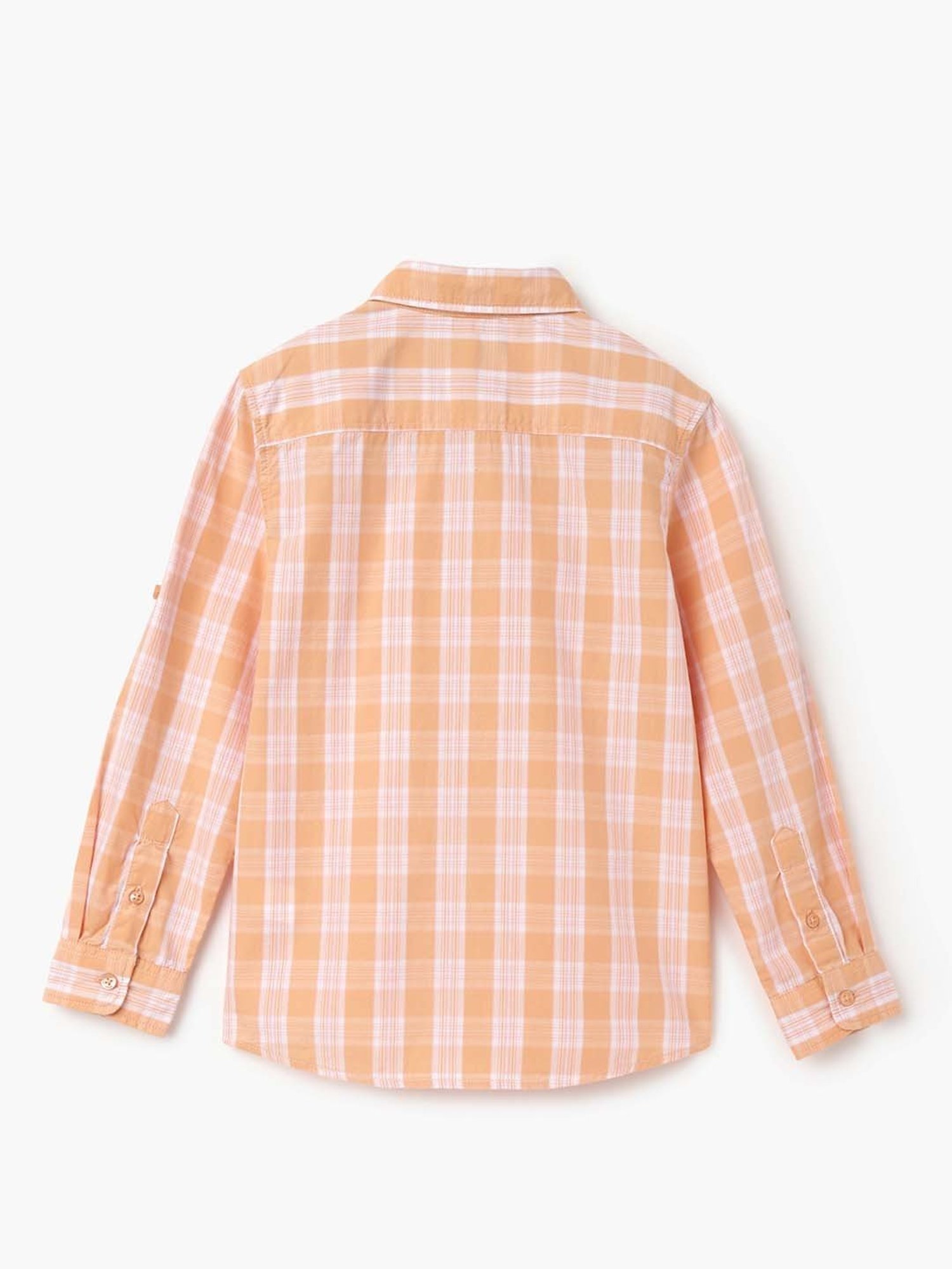 United Colors of Benetton Boys Peach Cotton Chequered Full Sleeves Shirt