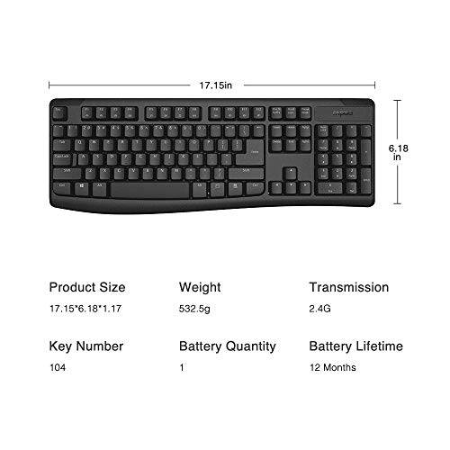 Rapoo X1800PRO Wireless Keyboard and Mouse Combo, Full-Size Keyboard with Number Pad and Mouse Included, 2.4GHz Dropout-Free Connection, Long Battery Life