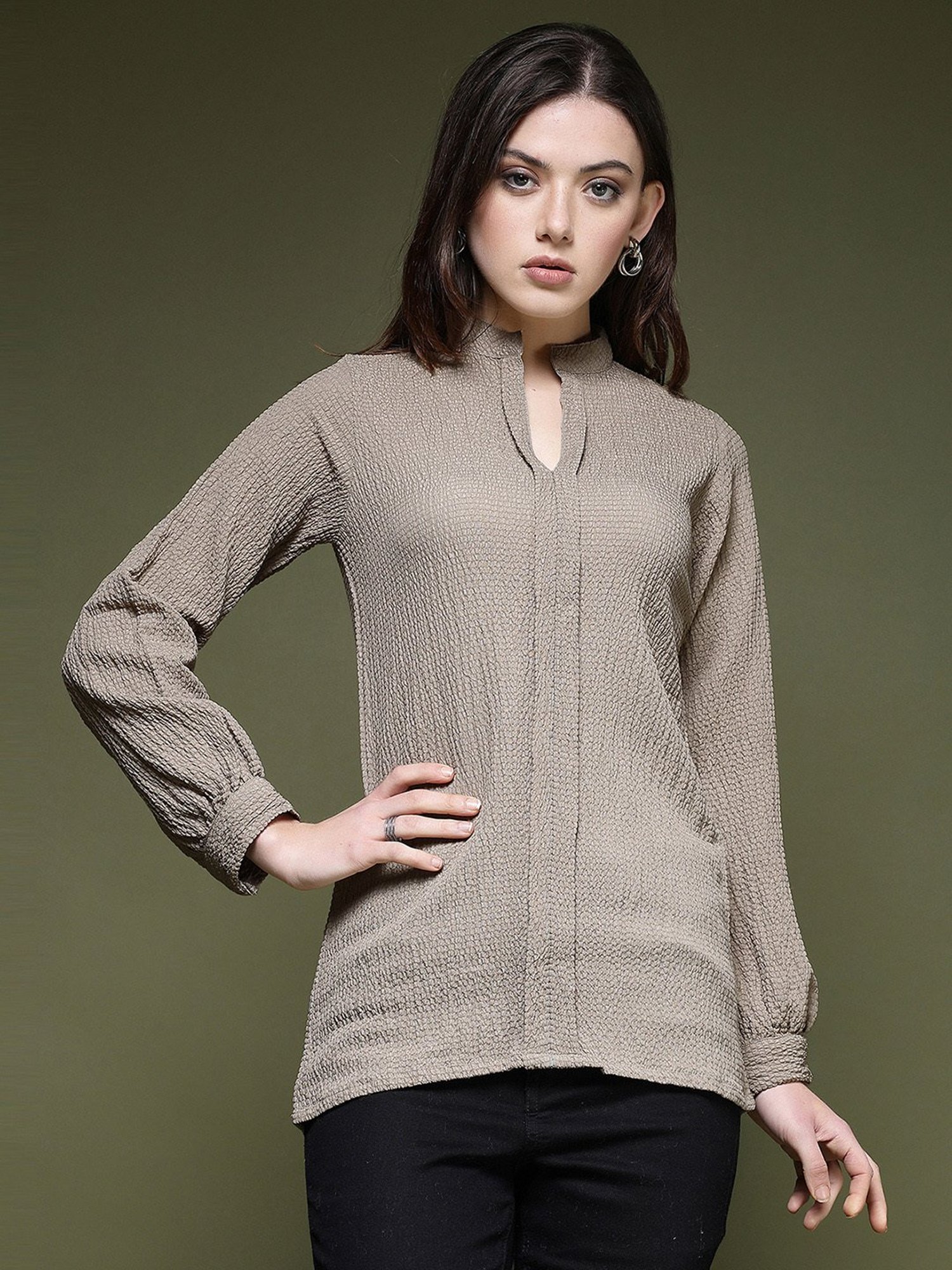 SELVIA Beige Regular Fit Top