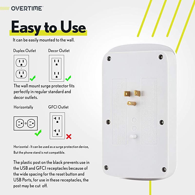 Wall Charger 4Pack Socket Shelf Overtime Surge Protector 6 Outlet Extender with 4 Ports Charging Station Compatible iPhone 11 Pro MaxXsXS MaxXRX876Plus Samsung ETL Certified