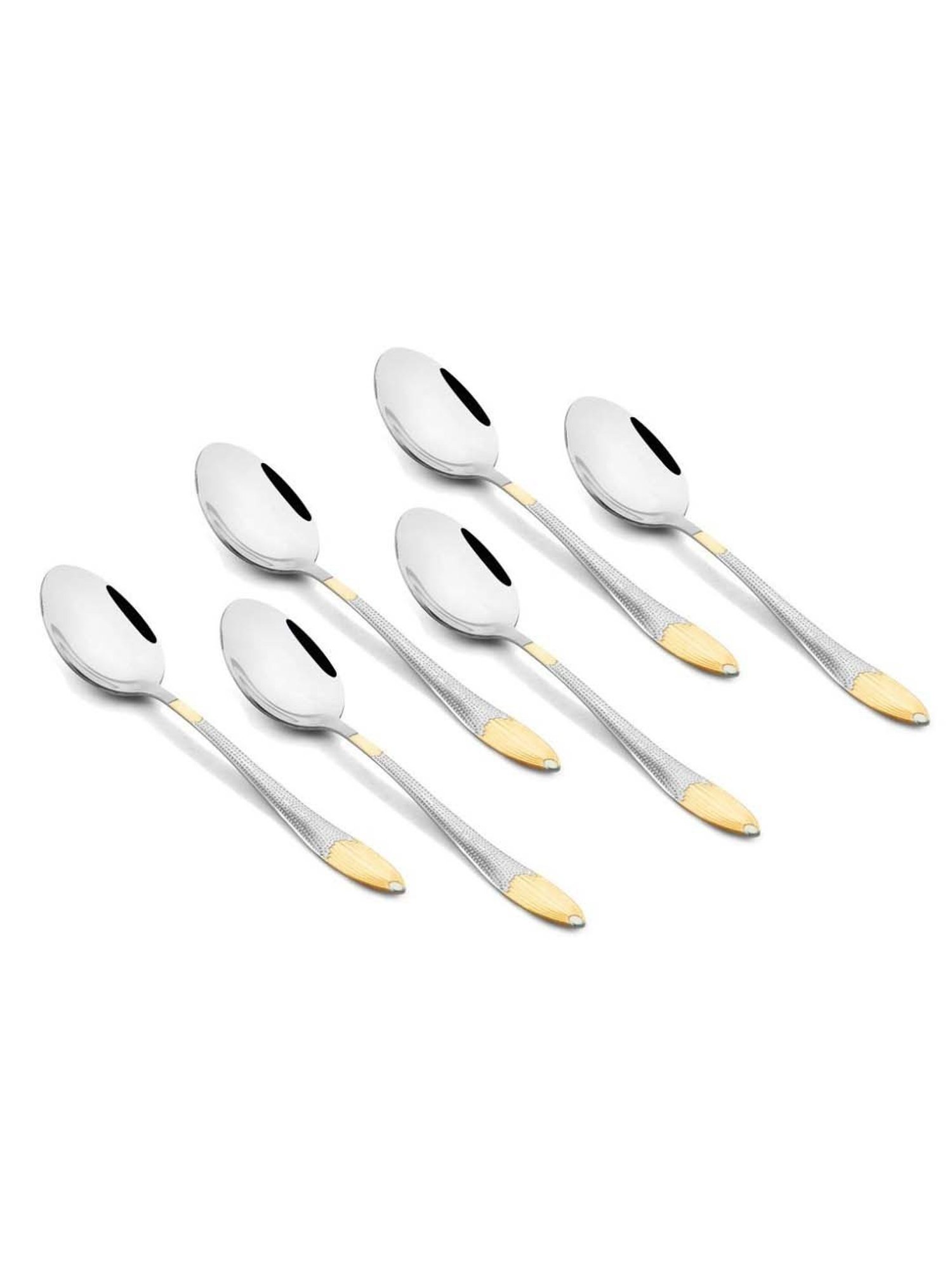 FnS Passion Silver & Gold Stainless Steel Dessert Spoons - Set of 6