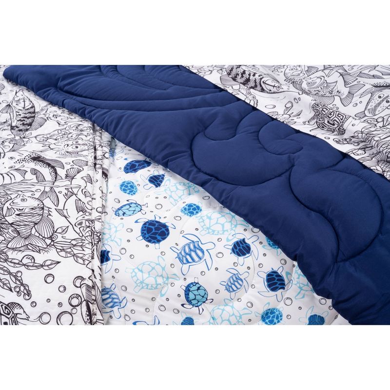 Full/Queen Turtle Time Reversible Comforter Set Blue - Highlights