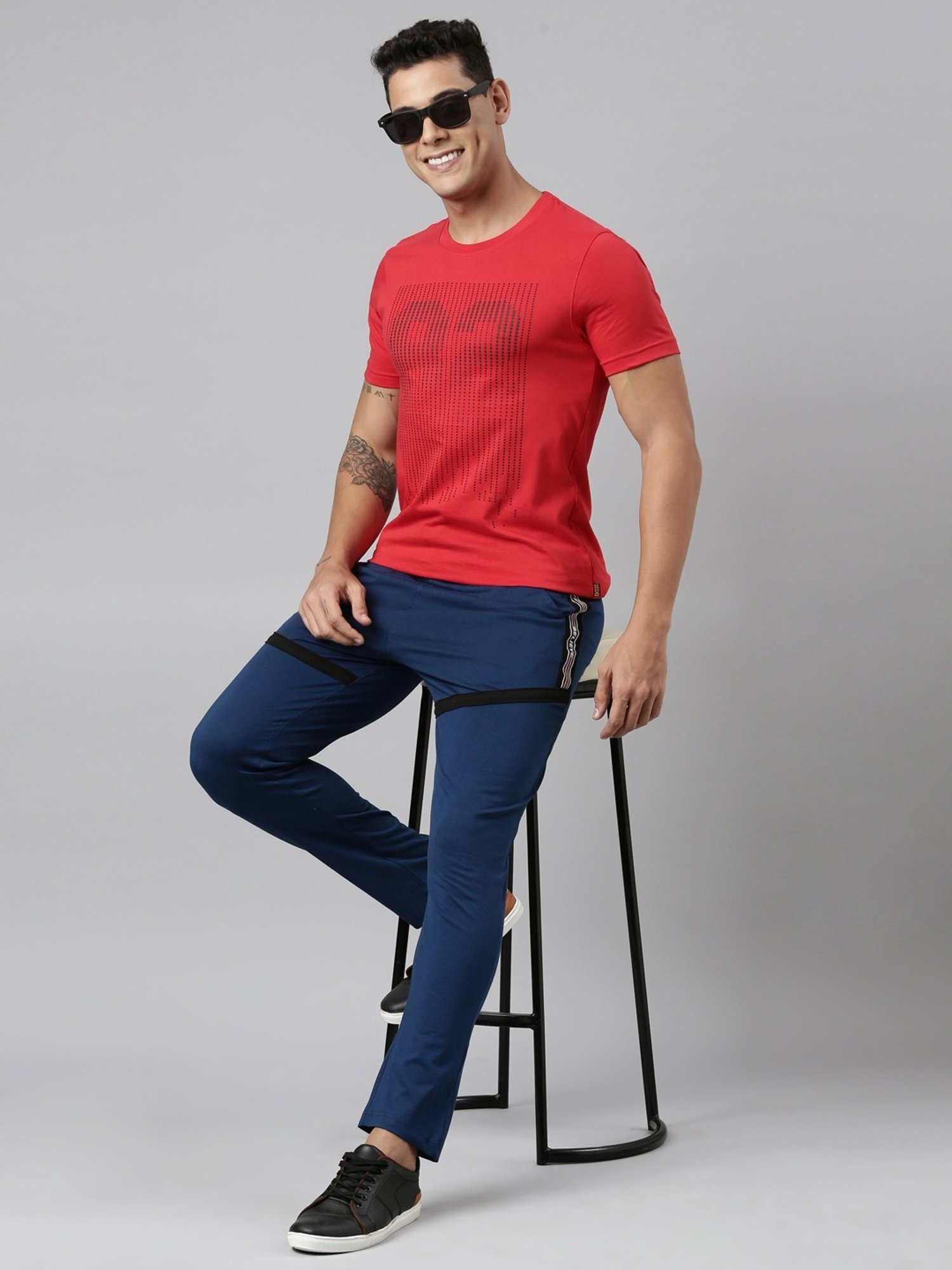 Dixcy Scott Maximus Blue Cotton Regular Fit Colour Block Sports Trackpants