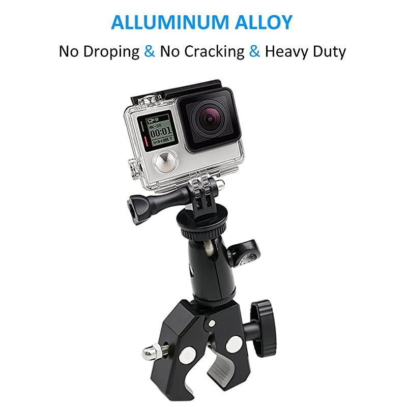 Camera Motorcycle Mount for Gopro, 360 Rotation Metal Action Camera Clamp Holder with 1/4-20 Thread for Moto Bike Bicycle Handlebar, for GoPro Hero 9 8 7 6 5 4 Black, SJCAM, Canon, DSLR etc