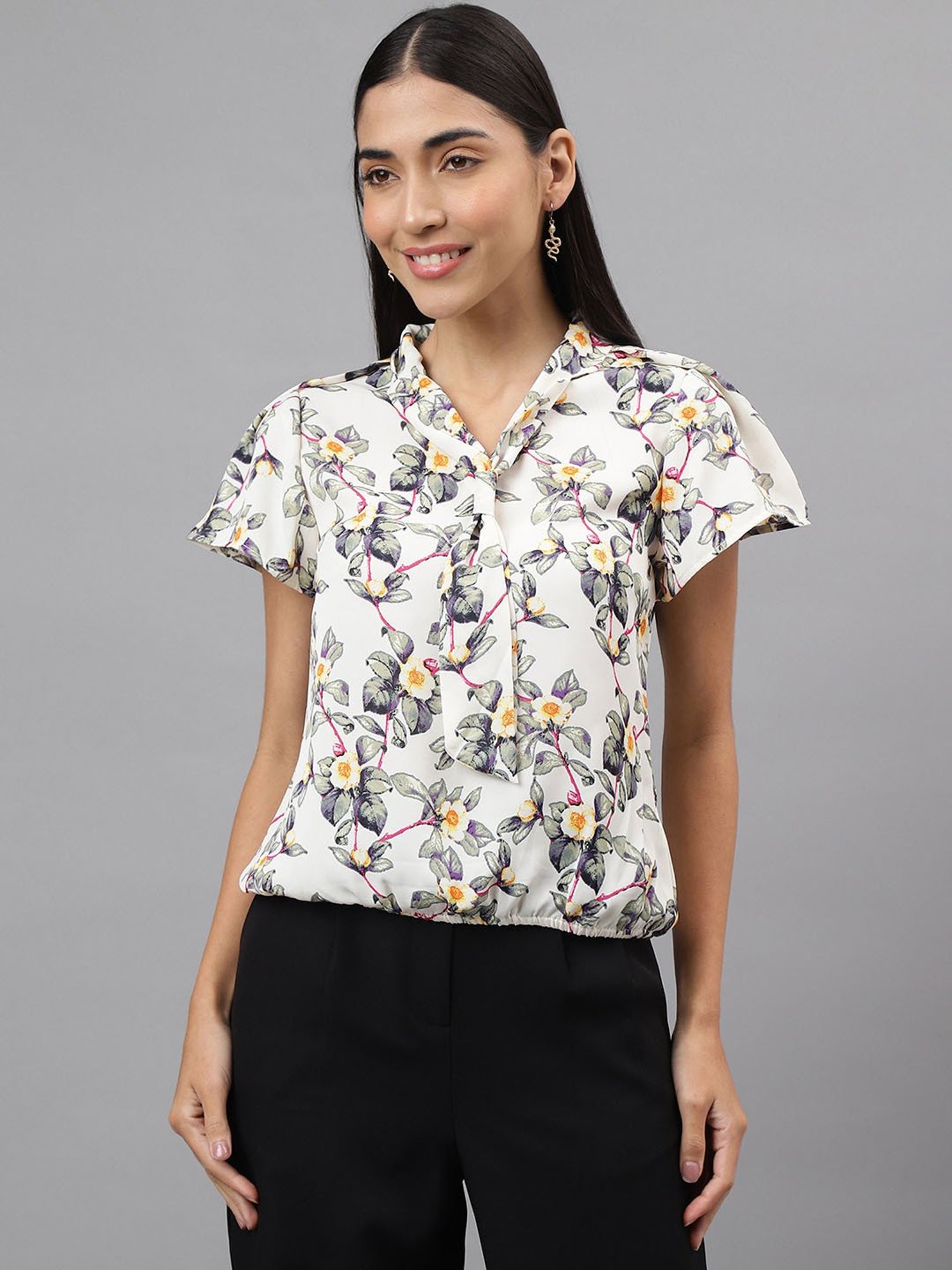 Latin Quarters Off White Floral Print Top