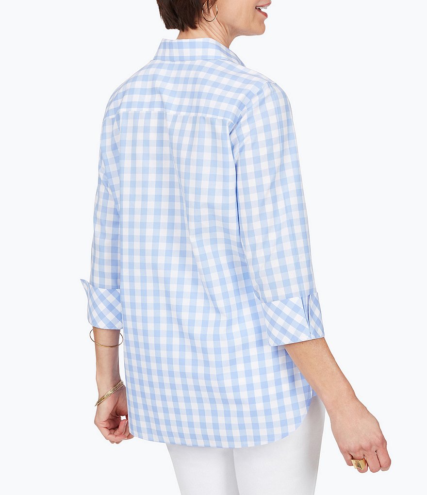 Foxcroft Germaine Gingham 3/4 Roll Tab Sleeve Button Front Blouse